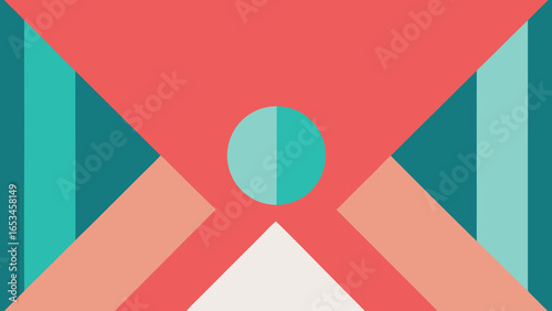 Abstract Geometric Design with Teal Circle and Red Angles vector illustration transparency background