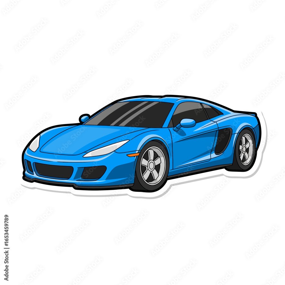 Obraz premium Blue sport car isolated on white background, a sleek and modern automobile design representing speed, luxury, and performance, perfect for transportation and automotive themes