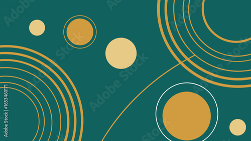 Abstract Teal transparency background with Gold Circles and Arcs vector illustration
