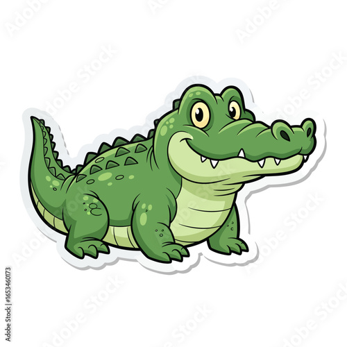 Cartoon alligator isolated on white background, showcasing its cute and friendly design, perfect for childrens illustrations, educational materials, and various creative projects