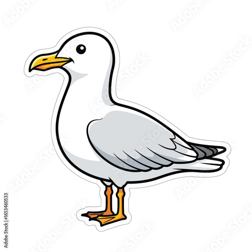 Cartoon seagull isolated on white background, a charming seabird illustration with a cheerful and comic style, perfect for coastal themes and childrens designs, a funny animal