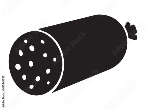 Black silhouette of sliced salami isolated on white background. concept of meat, deli, charcuterie, snack, food ingredient, kitchen, gourmet, design element, cooking.