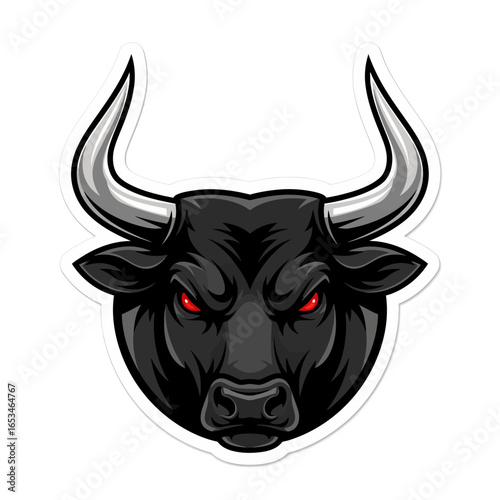 Angry bull head mascot logo design isolated on white background, a powerful and strong animal illustration for sports and branding, perfect for stickers and graphics