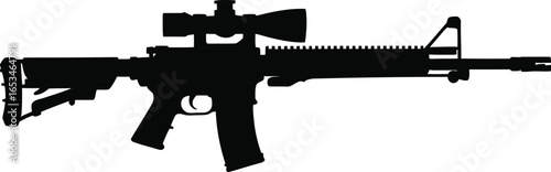 Silhouette of Modern Assault Rifle with Scope for Tactical and Military Applications