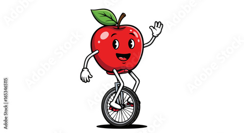 cheerful apple unicycle rider transparent background png for fun designs