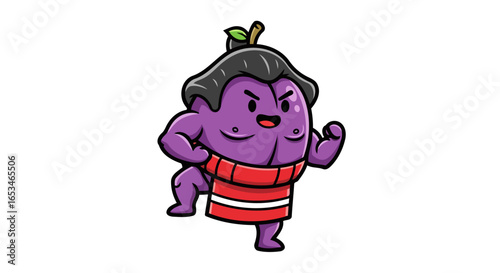 powerful sumo eggplant cartoon transparent background png for design projects
