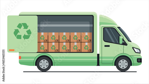 Eco-friendly delivery truck transporting goods in cardboard boxes