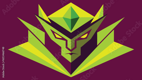 Green Geometric Alien or Robot Head with Sharp Features abstract transparency background