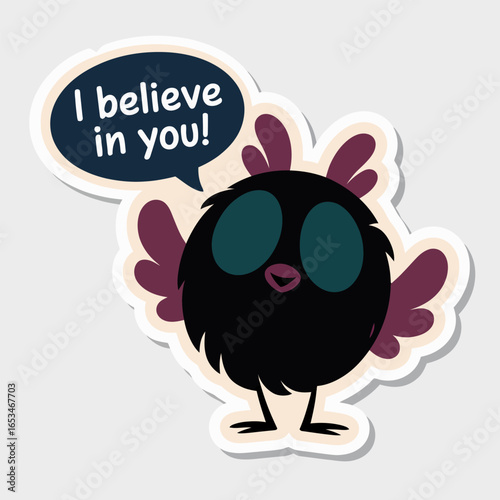 Illustration of a cute bird with a speech bubble saying i believe in you isolated on white background, perfect for positive messages, support, and encouragement themes