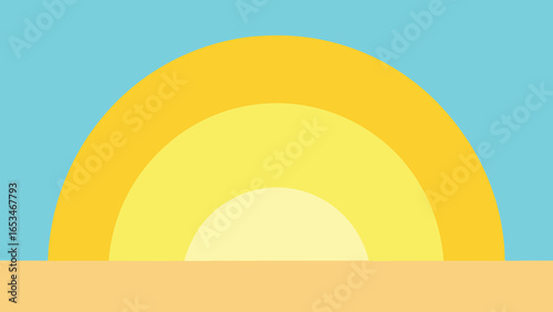 Minimalist Abstract Sunrise or Sunset with Yellow Arcs on Blue Sky vector illustration transparency background