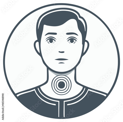 Sore throat medical icon showing a person with throat pain or thyroid problem vector illustration.