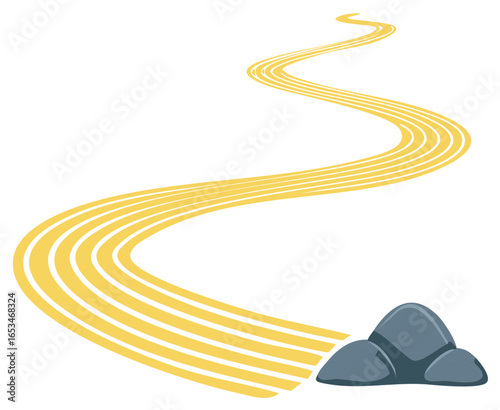 Winding yellow path with stacked stones concept for future and journey