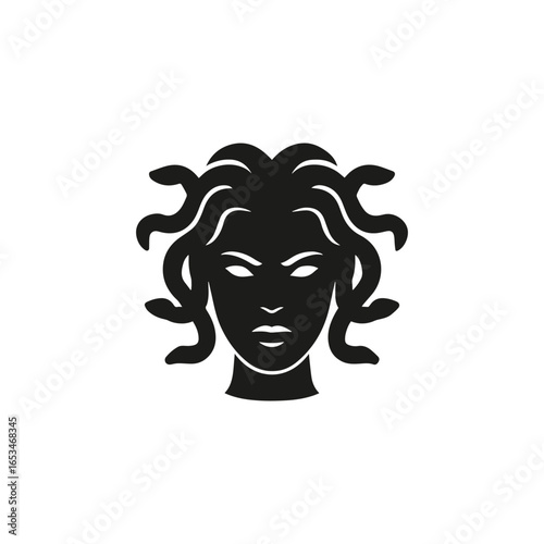 Medusa head silhouette vector mythological symbol black design, generative ai