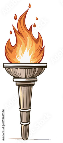 Torch with Fire in Illustration Style, Symbol of Passion and Tradition.