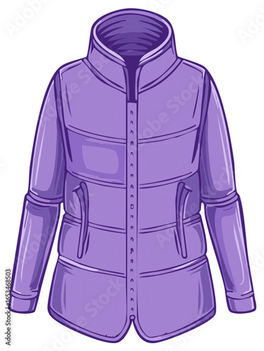 Stylish Lavender Puffer Jacket with Stand Collar Winter Apparel Fashion Illustration