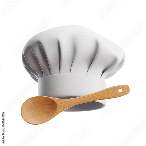 Professional chef hat and wooden spoon symbolizing culinary excellence and gourmet cooking expertise