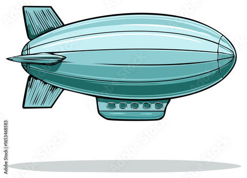 Vintage Turquoise Airship Illustration Calm Isolated Flight Exploration Nostalgia
