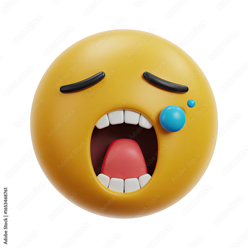 Fototapeta premium Expressive crying emoji face conveys deep sadness and emotional distress with water droplets.