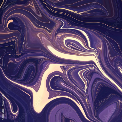 Abstract fluid marbled art in purple and cream tones, featuring elegant swirling lines and textures, ideal for creative backgrounds, posters, and artistic projects.