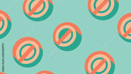 Repeating Pattern of Red and Teal Prohibition Symbols with Shadows forbidden transparency background