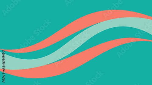 Serene Teal transparency background with Flowing Coral and Mint Green Waves abstract curve