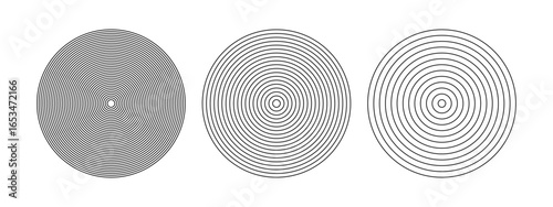 Concentric circles isolated on white background. Sound wave, radio signal or earthquake epicenter symbols. Vibrations, shockwave or pulse signs. Ripples shapes. Vector graphic illustration.