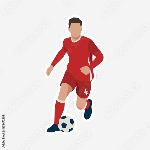 A soccer player in red uniform is kicking the ball during a match, isolated on white background the illustration shows the athlete in action with skill and energy on the field