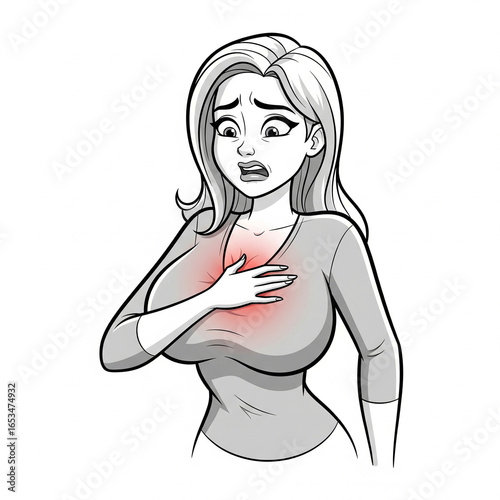 Illustration of a Woman with Chest Pain Generative AI