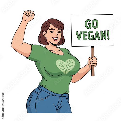Illustration of a Woman Promoting the Go Vegan Movement Generative AI
