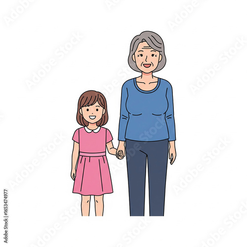 Grandmother and Grandaughter Illustration Generative AI