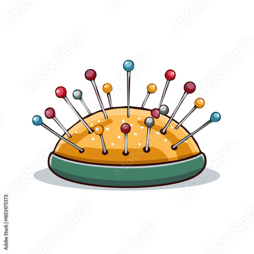 Pincushion with Colorful Pins Illustration, Sewing Accessories, Needlework Supplies, Crafts Equipment, Needle Craft Tool