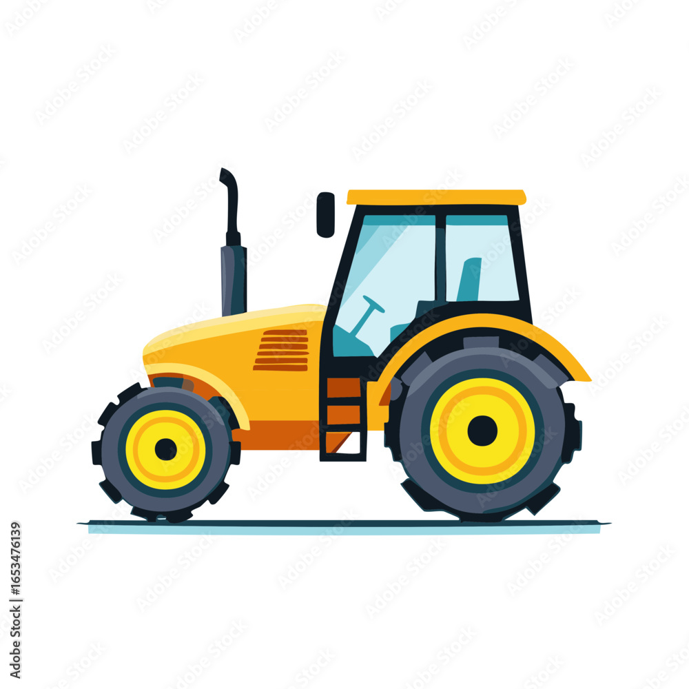 Naklejka premium Yellow Farm Tractor Illustration with Large Tires on White Background