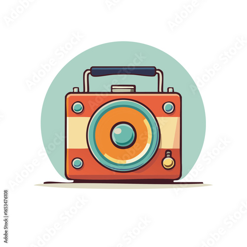 Vintage Orange Radio with Carry Handle in Vector Illustration with Bright Pastel Colors