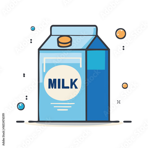 Doodle Style Milk Carton Illustration Featuring a Blue Box with an Orange Cap and Milk Label