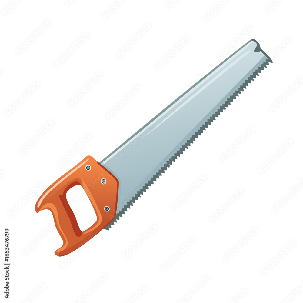 Illustration of a hand saw with orange handle and a silver blade, perfect for carpentry Illustration of a hand saw with orange handle and a silver blade, perfect for carpentry