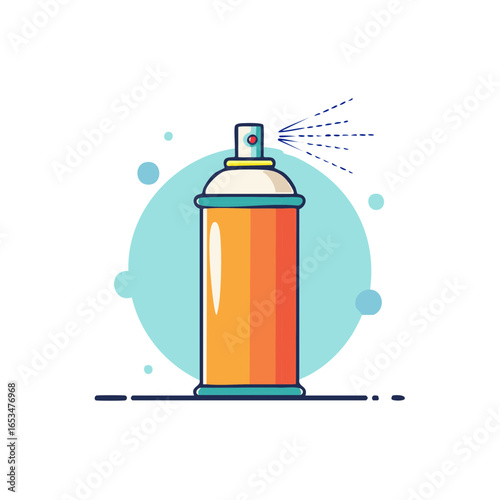 Vibrant vector illustration of an orange aerosol spray can dispensing fine mist or air
