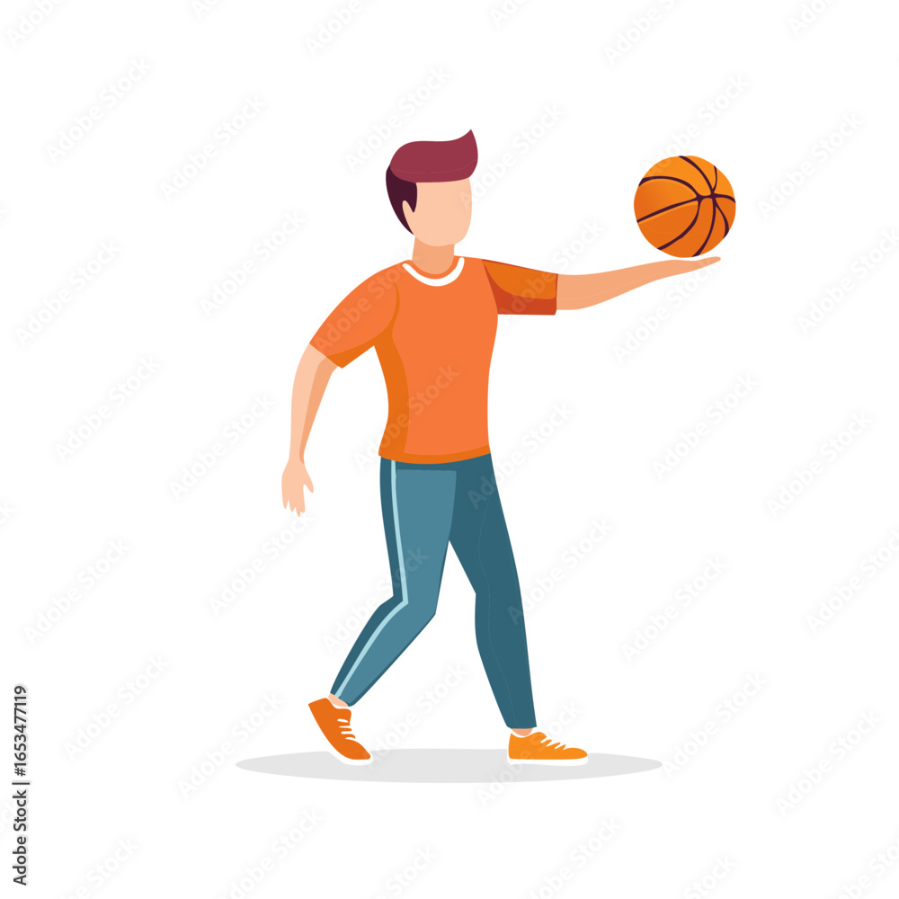 Fototapeta premium Man Holding Basketball Illustration Isolated, Sports Training Graphic, Athlete Posing with Ball, Sport Lifestyle Concept