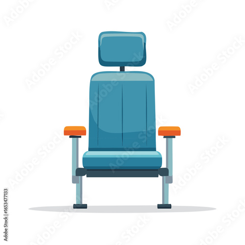Blue upholstered chair seat with headrest for waiting or travel, comfort furnishing illustration
