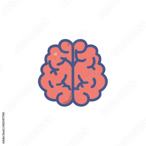 Simplified illustration of a human brain with pink hemispheres and blue outlines
