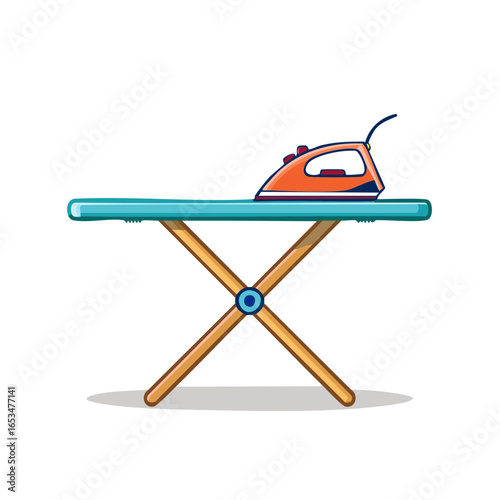 Ironing board and iron illustration, household appliance for fabric care, cleaning service