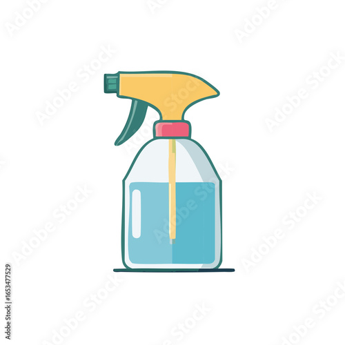 Cartoon cleaning spray bottle with blue liquid illustration for disinfecting and hygiene