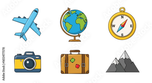 Exploring the World with a Camera, Compass, and Suitcase in a Scenic Landscape