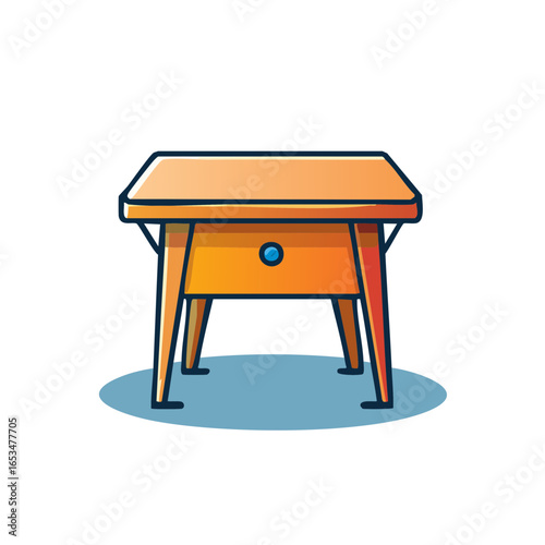 Stylized illustration of an orange wooden nightstand or end table with a drawer