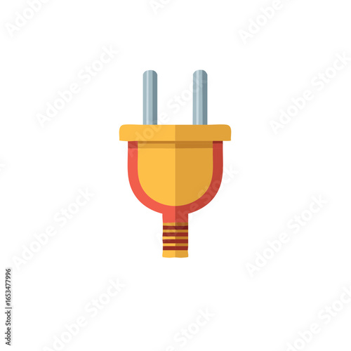Colorful two-prong electric plug vector illustration. Flat design icon representing power, energy, and connectivity.