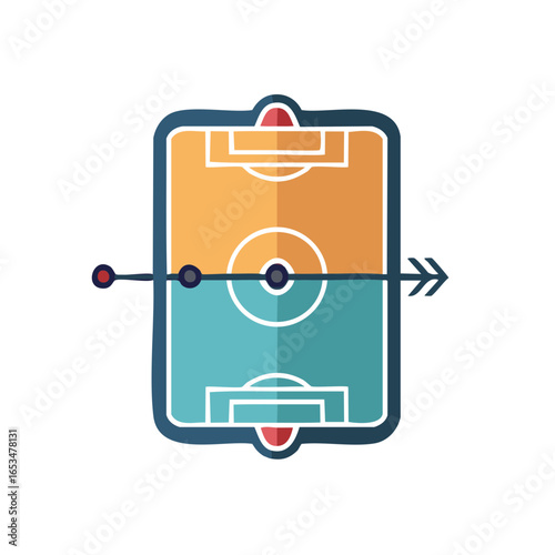 Stylized foosball game field icon with player bars and arrow for strategy