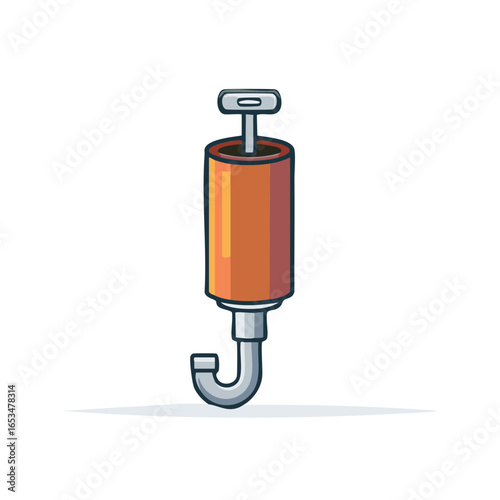 Orange toilet plunger in cartoon style. Professional plumbing maintenance instrument