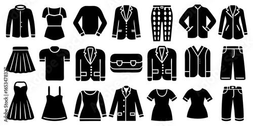 Collection of Black Silhouette Clothing and Accessories Icons fashion apparel