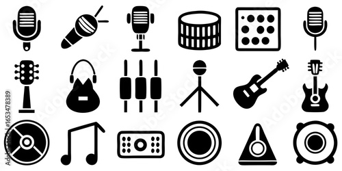 Collection of music and audio equipment icons sound microphone