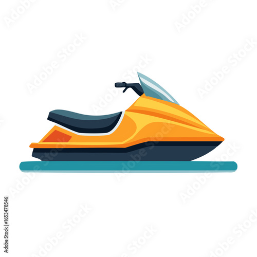Yellow jet ski on water surface, summer leisure transport for extreme water sport activity