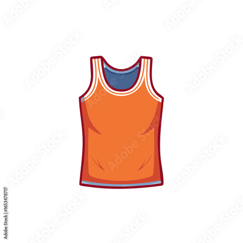 Stylized illustration of an orange basketball jersey with blue and white trim